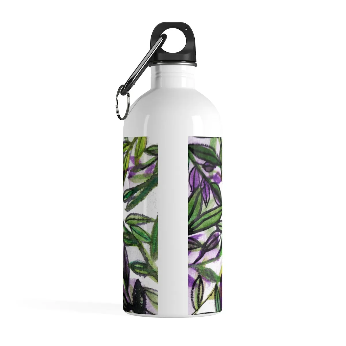 Green Tropical 14 oz Water Bottle, Purple Leaves Print Stainless Steel Large Water Bottle - Made in USA