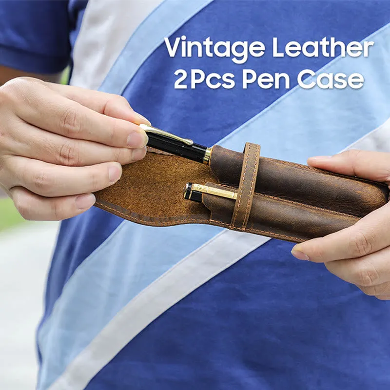 Handmade Genuine Leather Pencil Case Business Retro Creative Leather Notebook Pencil Case