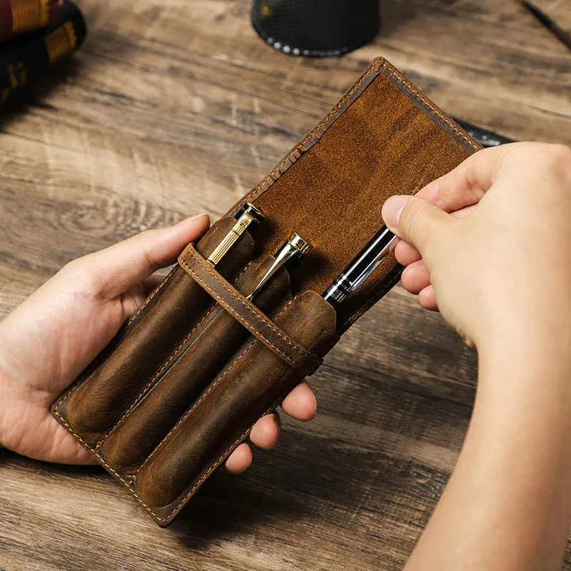 Handmade Genuine Leather Pencil Case Business Retro Creative Leather Notebook Pencil Case