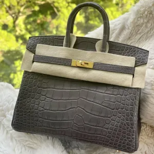 Hermès Birkin 25 Graphite Alligator Mississippi Matte Gold Hardware GHW