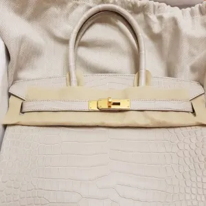 Hermès Birkin 30 Beton Crocodile Porosus Matte Gold Hardware GHW