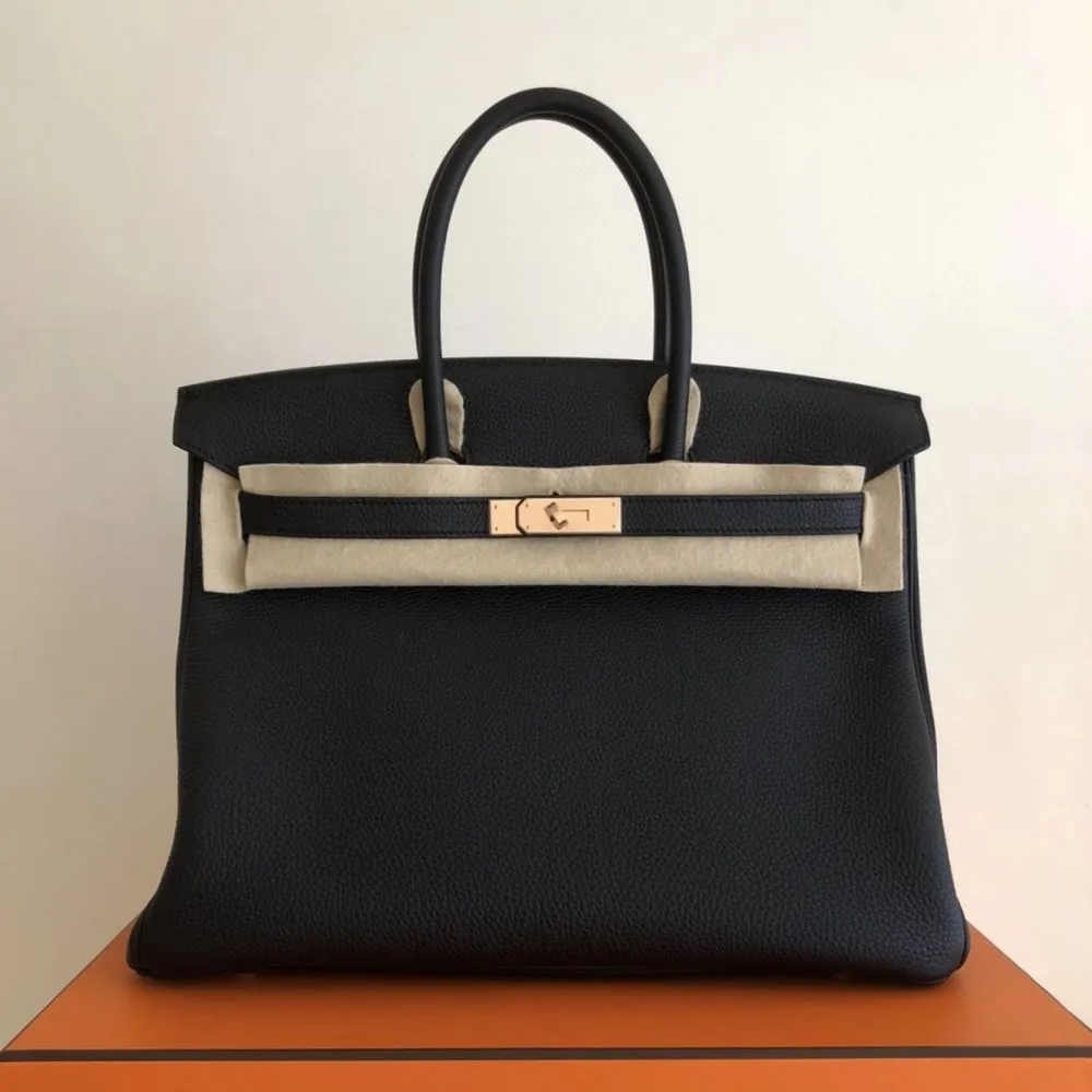 Hermès Birkin 35 Noir (Black) Togo Rose Gold Hardware RGHW