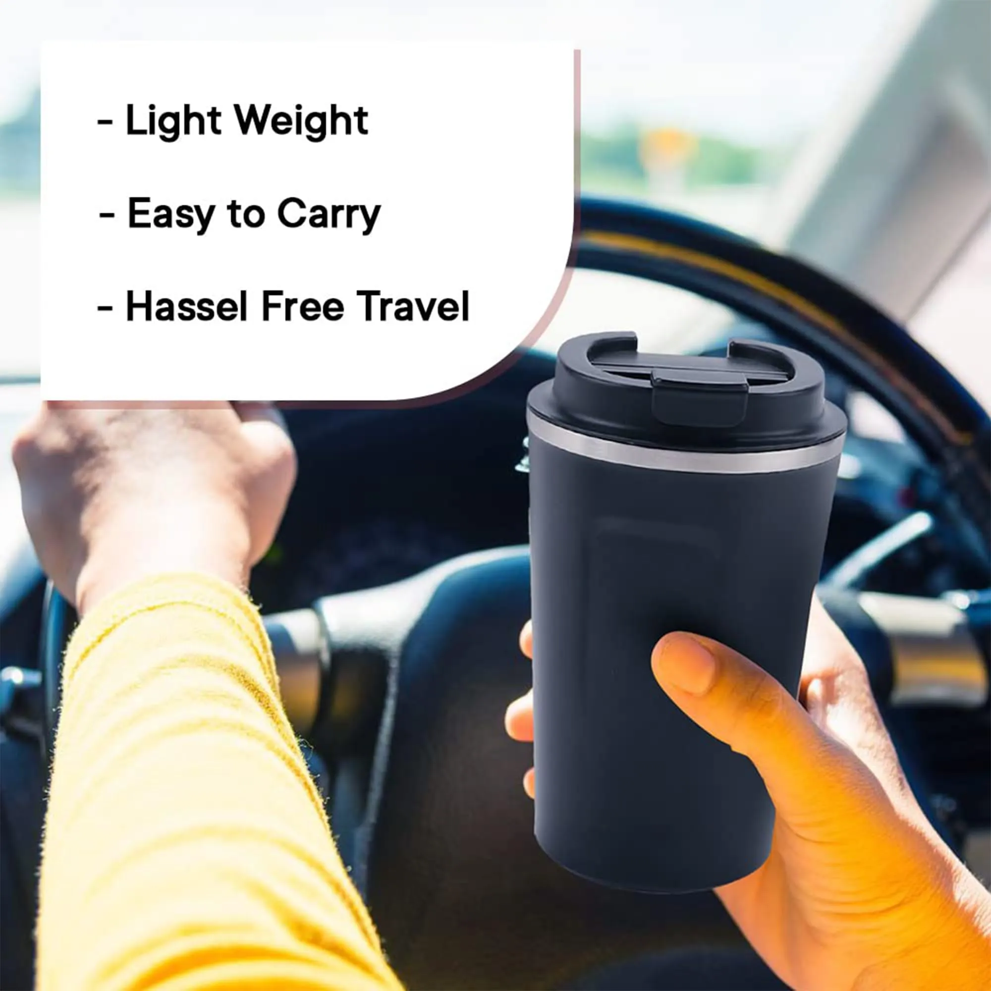 Homestic Insulated Coffee Tumbler Mug with Lid for Office, Gym & Travel | Stainless Steel Leak-Proof Thermos for Tea/Coffee/Water - Ideal for Hot & Cold Beverages | CO230204A-Black