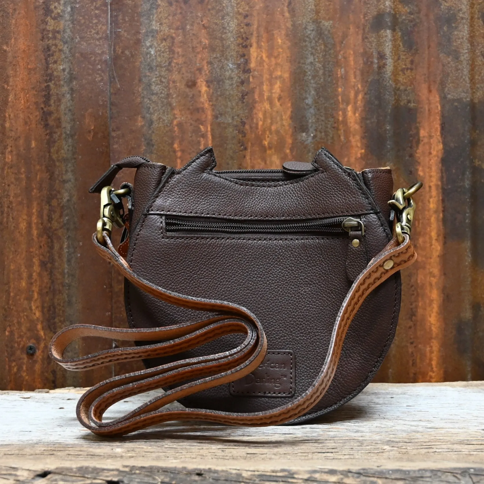 Horseshoe Shape Hand Tooled Leather Bag