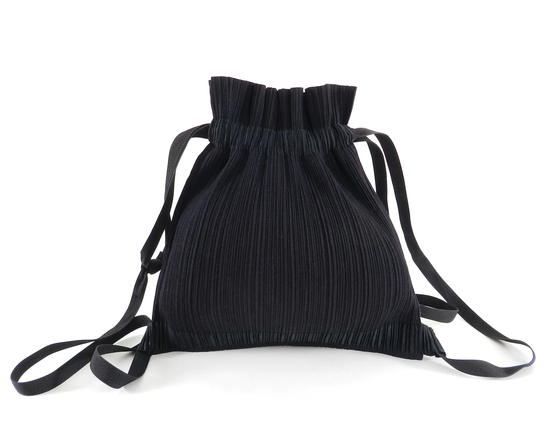 Issey Miyake Pleats Please Black Drawstring Pleated Backpack Bag