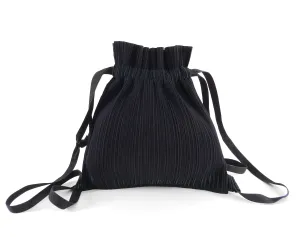 Issey Miyake Pleats Please Black Drawstring Pleated Backpack Bag