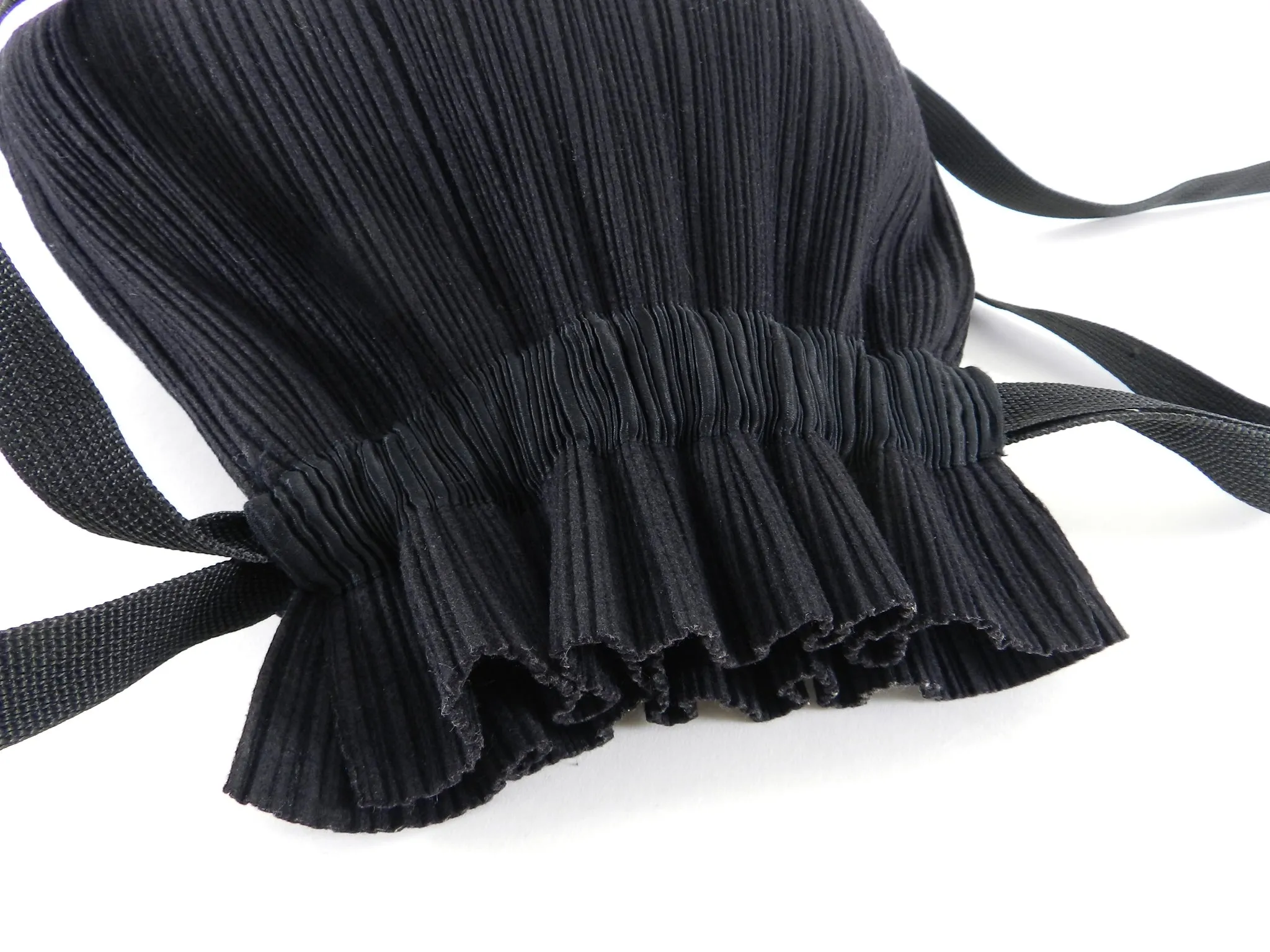 Issey Miyake Pleats Please Black Drawstring Pleated Backpack Bag