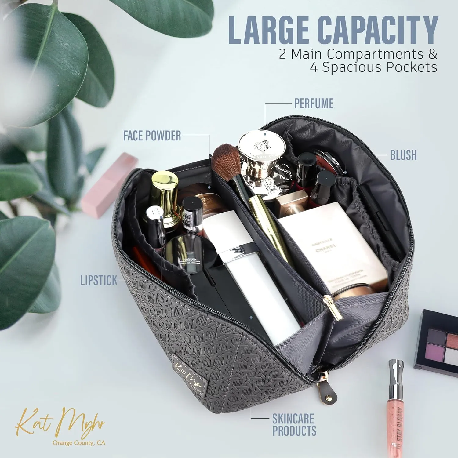 KAT MYHR Large Capacity Travel Cosmetic Bag - Dark Grey