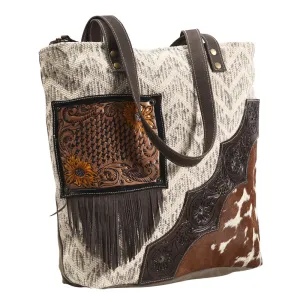 KB373 - KB373 -TOTE Hand Tooled Saddle Leather and Upcycled Canvas Ladies Bag Standard KB373 - KB373