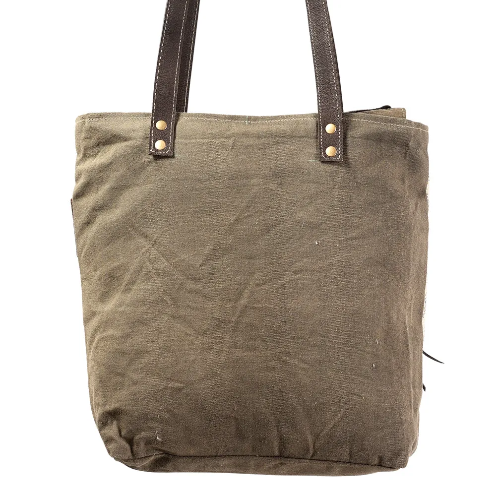 KB373 - KB373 -TOTE Hand Tooled Saddle Leather and Upcycled Canvas Ladies Bag Standard KB373 - KB373