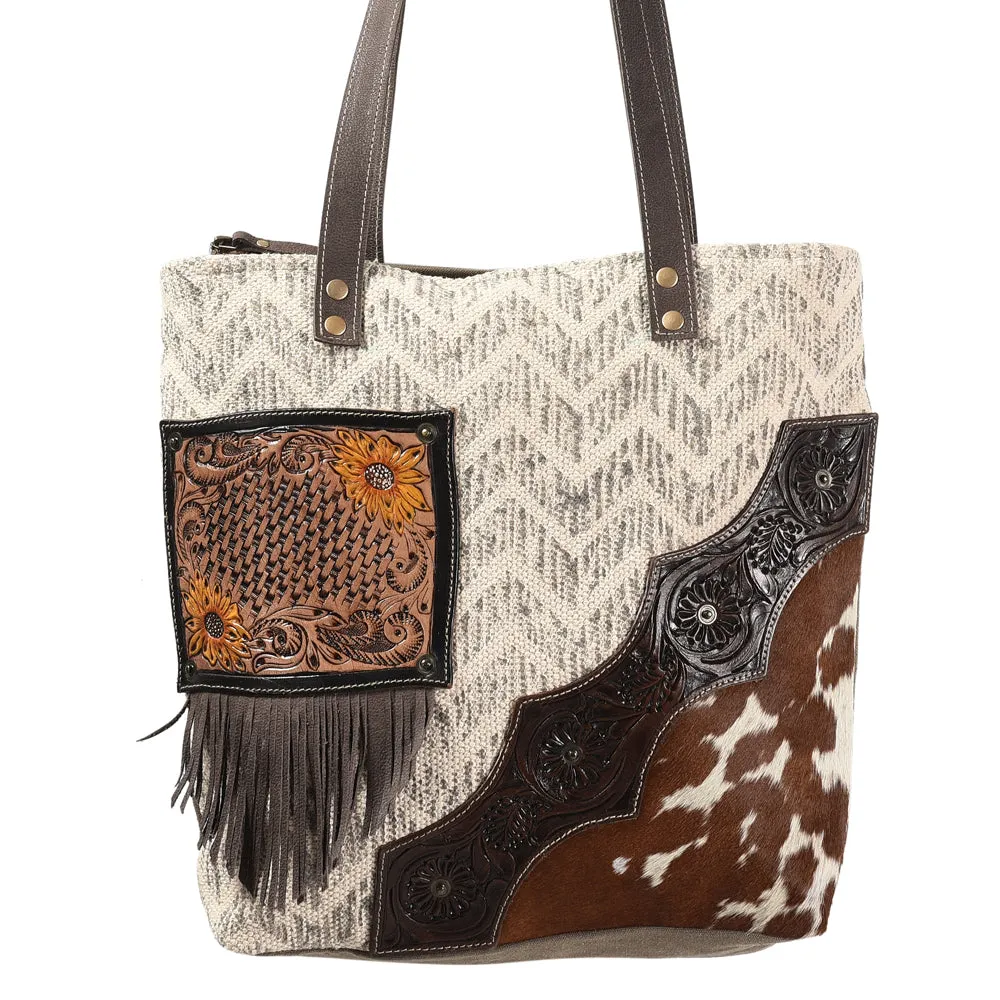 KB373 - KB373 -TOTE Hand Tooled Saddle Leather and Upcycled Canvas Ladies Bag Standard KB373 - KB373