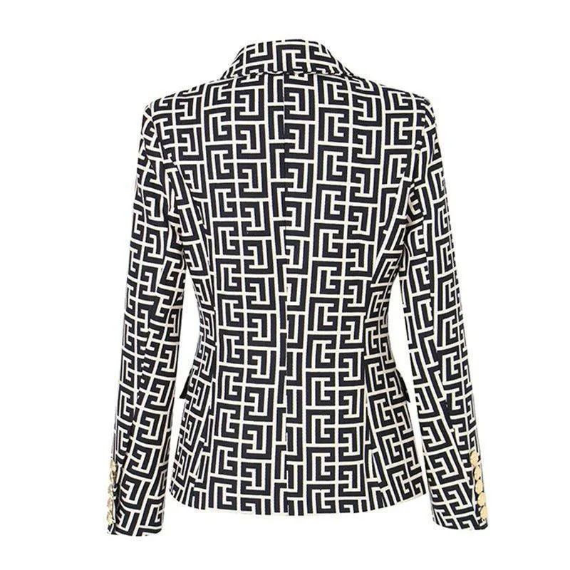 Ladies Elegant Lapel Color Block Blazer 0802