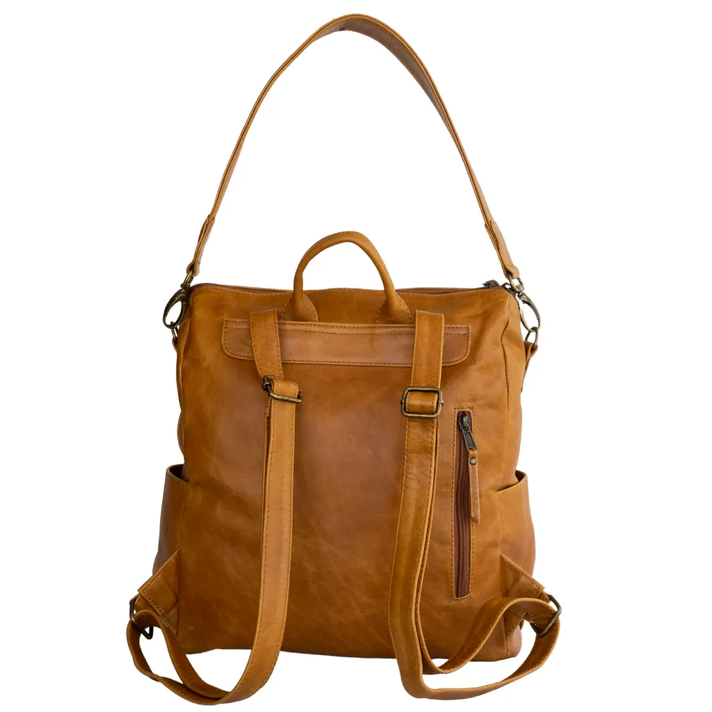 Ladies Leather Backpack in Toffee