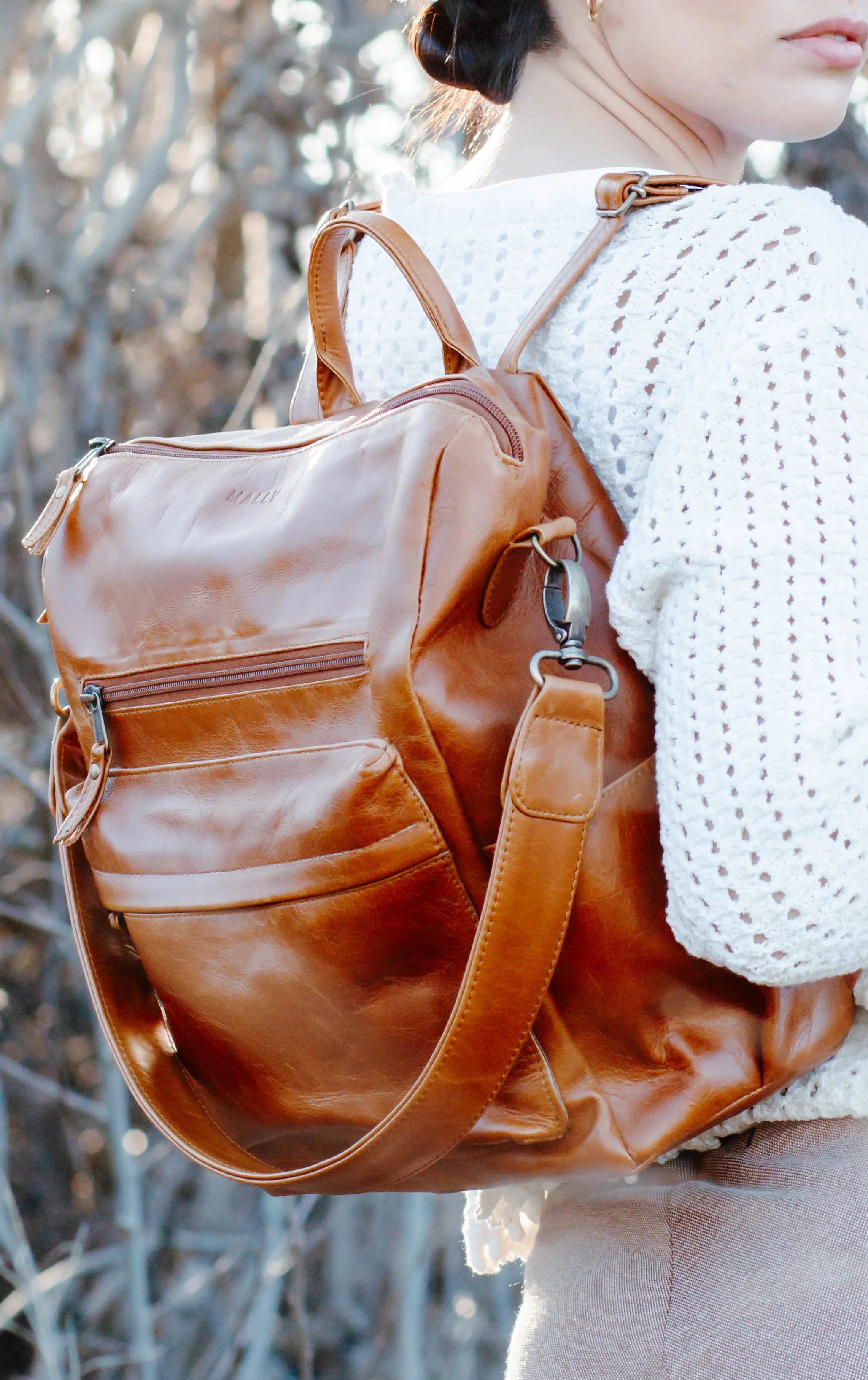 Ladies Leather Backpack in Toffee