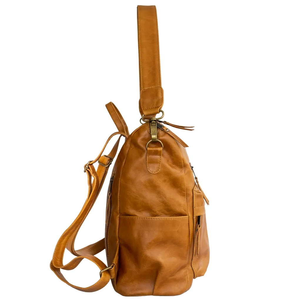 Ladies Leather Backpack in Toffee