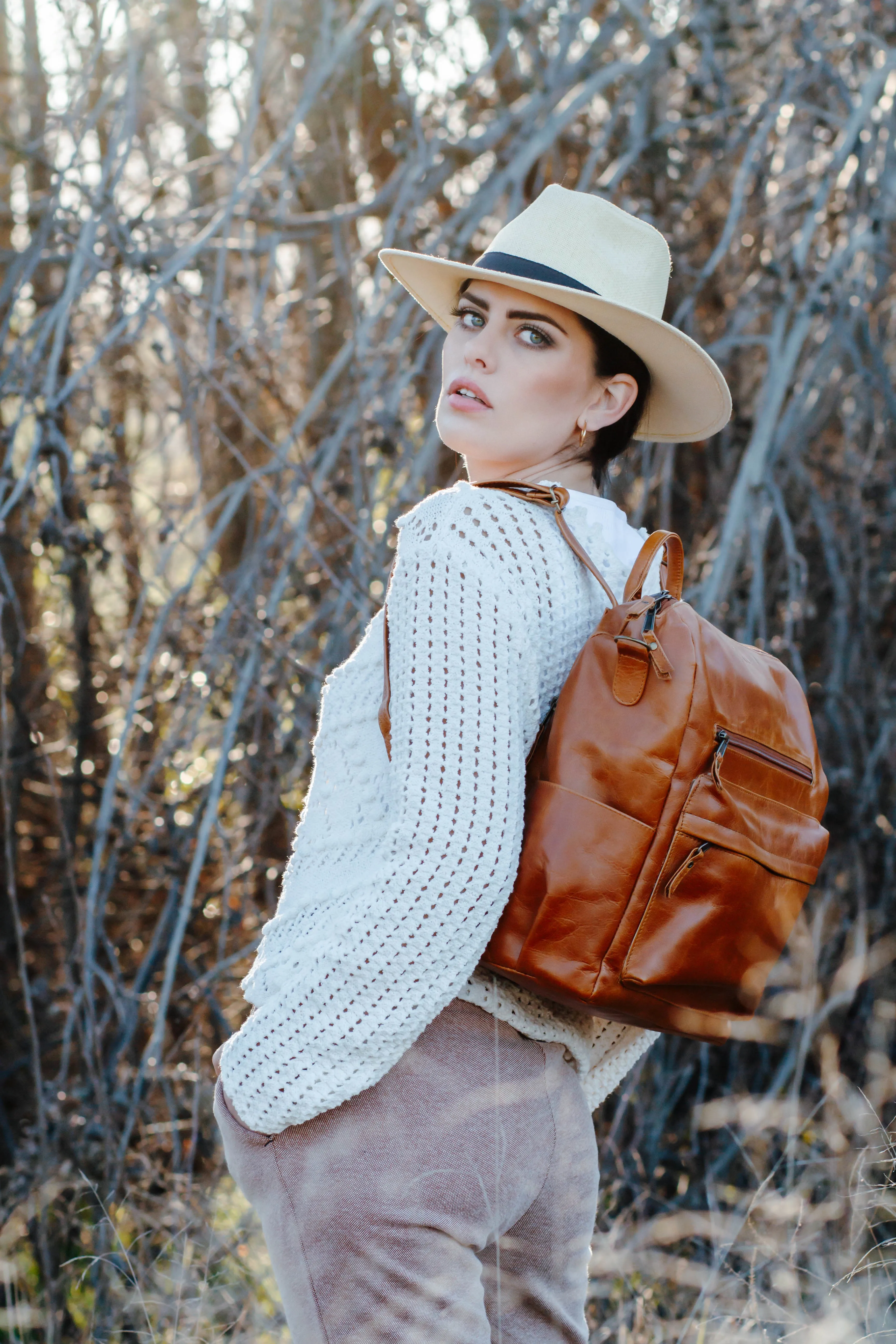 Ladies Leather Backpack in Toffee