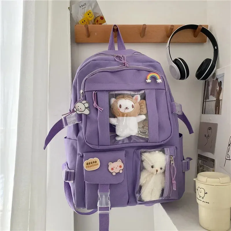 Large-capacity Cute Multi-Pocket Nylon Backpack Ins Junior High School Student School Bag Girl Backpack Laptop Book