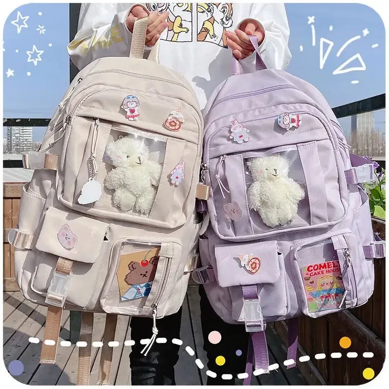 Large-capacity Cute Multi-Pocket Nylon Backpack Ins Junior High School Student School Bag Girl Backpack Laptop Book