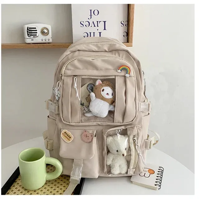 Large-capacity Cute Multi-Pocket Nylon Backpack Ins Junior High School Student School Bag Girl Backpack Laptop Book