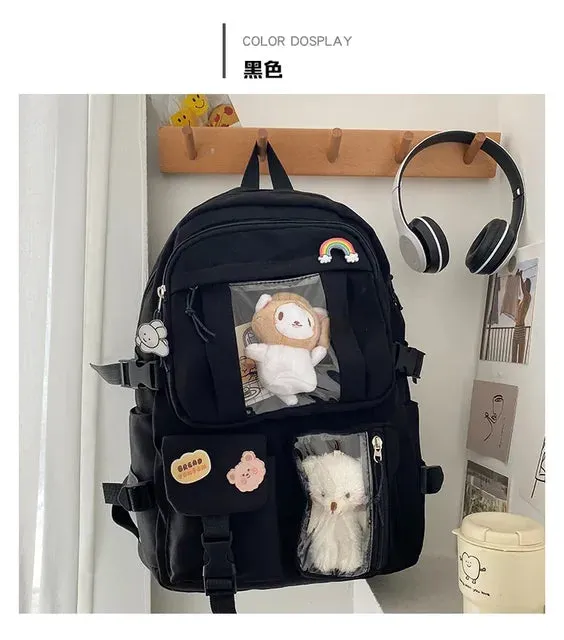 Large-capacity Cute Multi-Pocket Nylon Backpack Ins Junior High School Student School Bag Girl Backpack Laptop Book