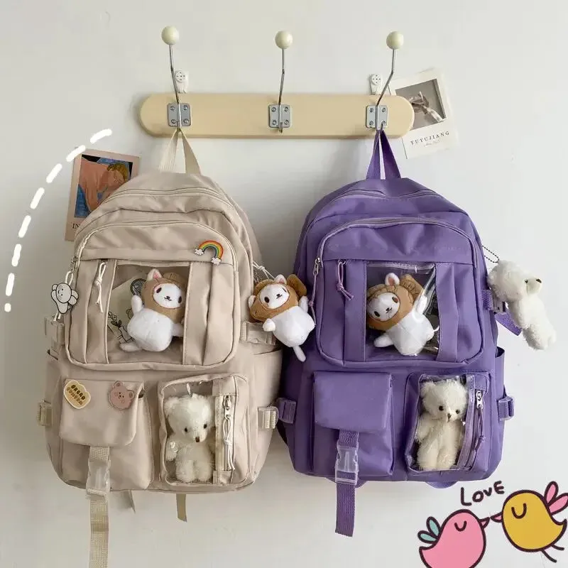 Large-capacity Cute Multi-Pocket Nylon Backpack Ins Junior High School Student School Bag Girl Backpack Laptop Book