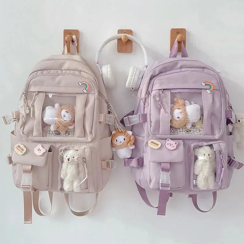 Large-capacity Cute Multi-Pocket Nylon Backpack Ins Junior High School Student School Bag Girl Backpack Laptop Book