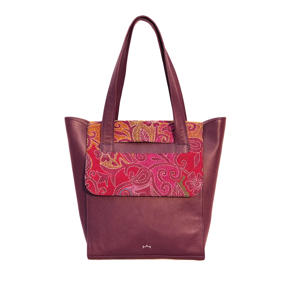 Leather Embroidery Anti-Theft Tote Handbag - Purple