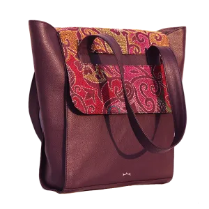 Leather Embroidery Anti-Theft Tote Handbag - Purple