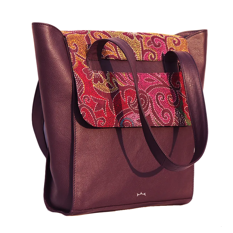 Leather Embroidery Anti-Theft Tote Handbag - Purple