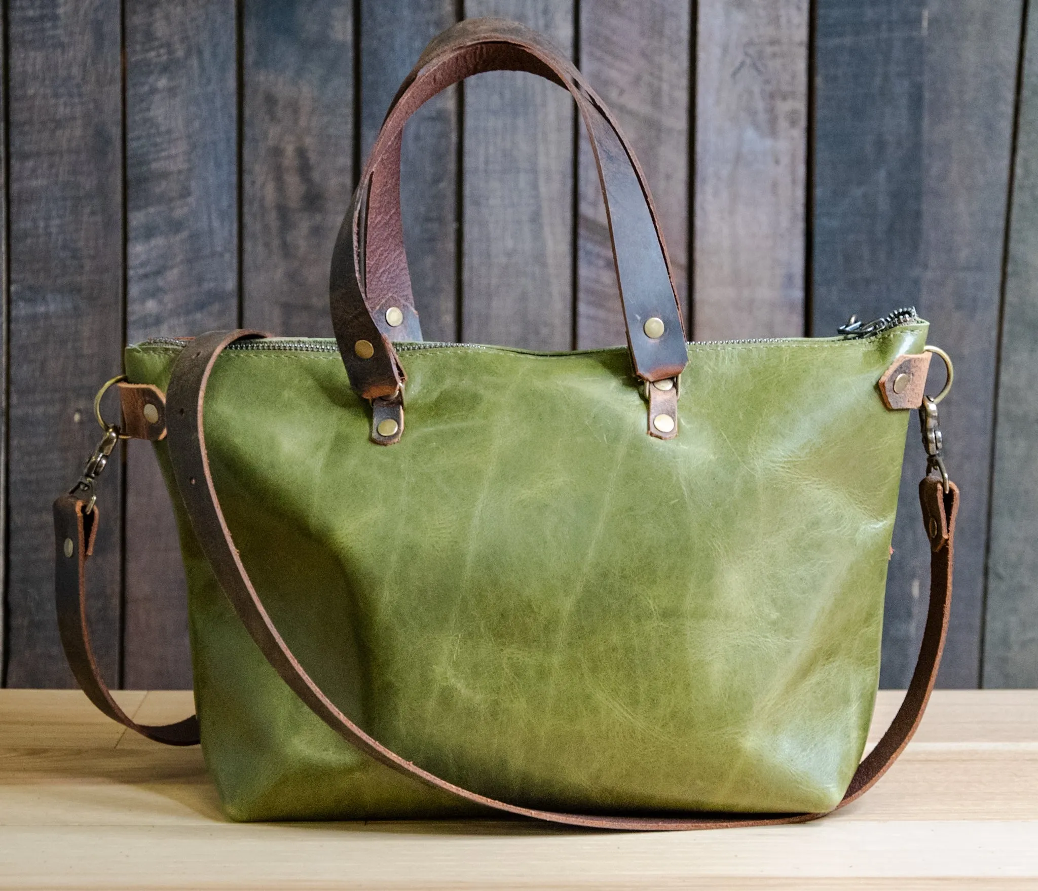 LIMITED-RUN | Handmade Leather Purse |The Striped Eco-Friendly BEE Bowler Bag | Moss Green