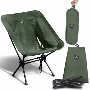 Low Back Ultralight Folding Camping Chairs With Storage Pouch - Army Green