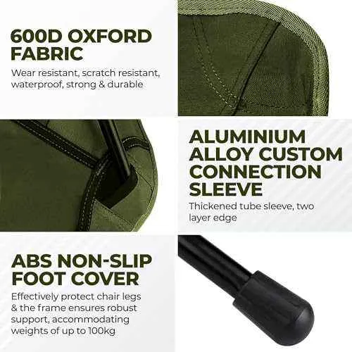 Low Back Ultralight Folding Camping Chairs With Storage Pouch - Army Green