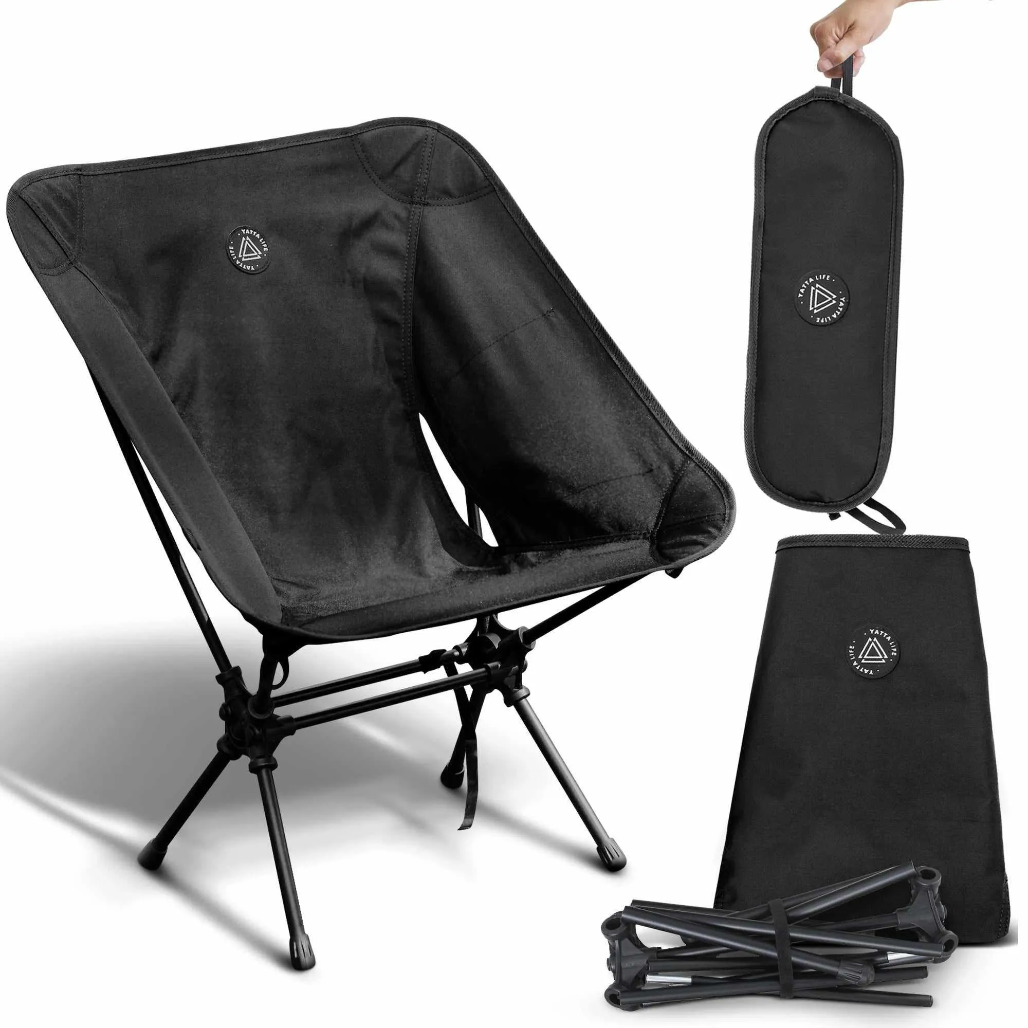 Low Back Ultralight Folding Camping Chairs With Storage Pouch - Army Green