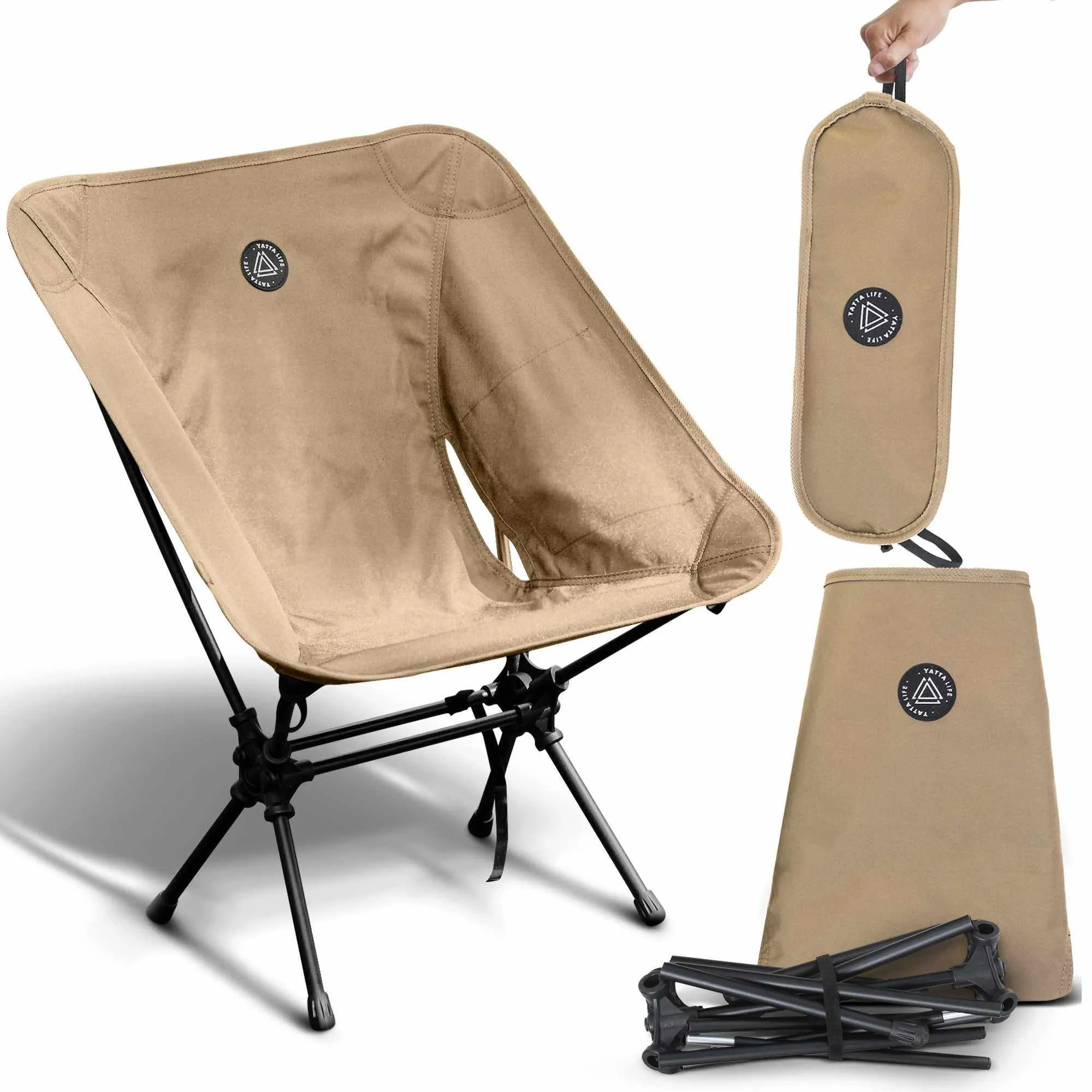 Low Back Ultralight Folding Camping Chairs With Storage Pouch - Army Green