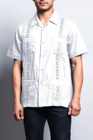 Men's Short Sleeve Cuban Style Guayabera Shirt (White)