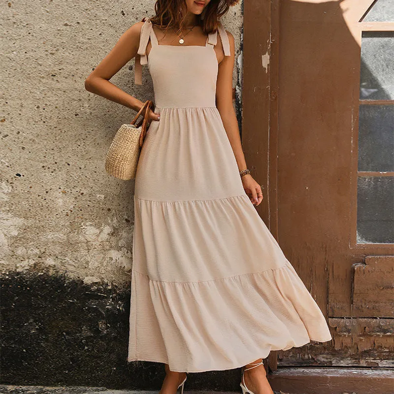 METAVERSMALL New Hot Trade Elegant Long Dress New Summer New 2025  Women's Clothing Backless Solid Color Suspender Dress