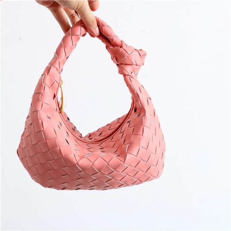 Mini Leather Woven Hobo Bag Dumpling Knotted Handbag