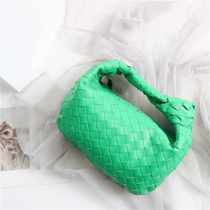 Mini Leather Woven Hobo Bag Dumpling Knotted Handbag