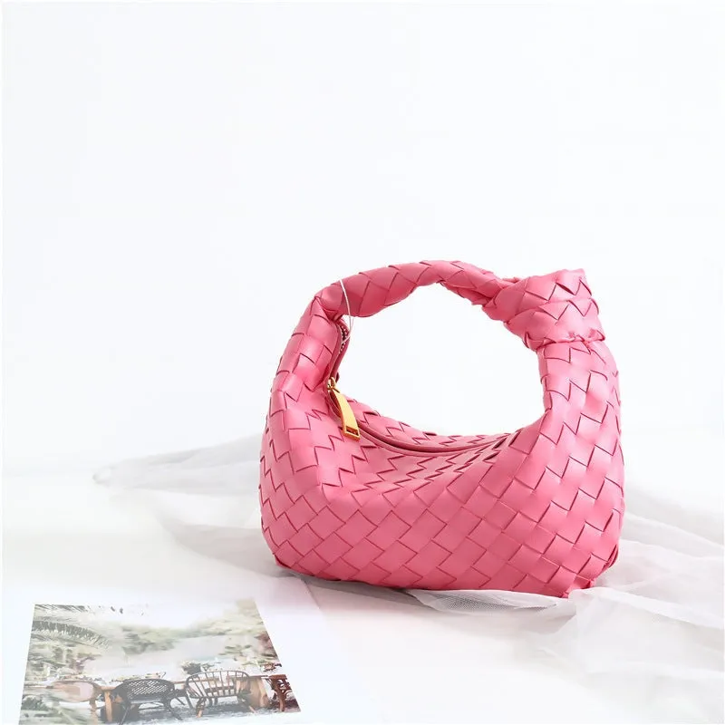 Mini Leather Woven Hobo Bag Dumpling Knotted Handbag