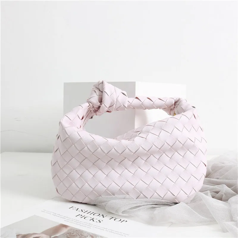 Mini Leather Woven Hobo Bag Dumpling Knotted Handbag