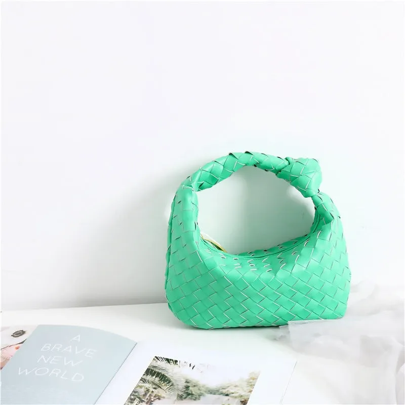 Mini Leather Woven Hobo Bag Dumpling Knotted Handbag