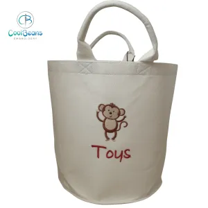 Monkey Waving Felt Trug - Toy Storage Tub - Personalised