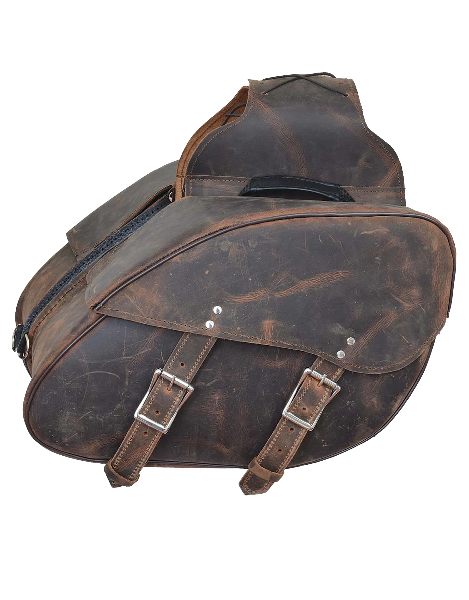 Motorcycle 2 Pc waterproof Distressed Brown Real Leather saddlebag luggage