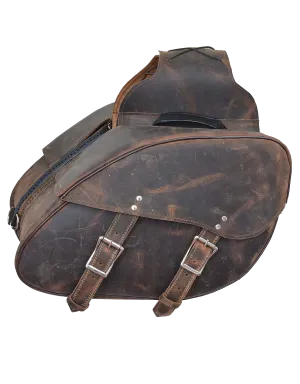 Motorcycle 2 Pc waterproof Distressed Brown Real Leather saddlebag luggage