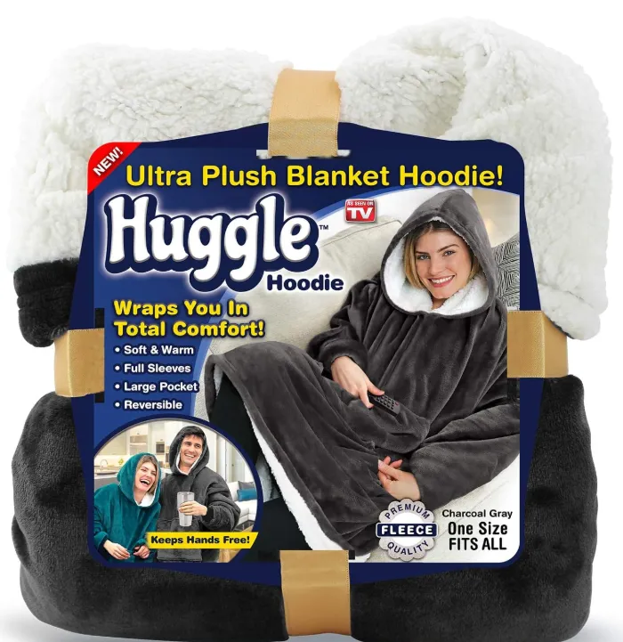 Ontel Huggle Hoodie, Ultra Plush Blanket, Charcoal Grey, One Size