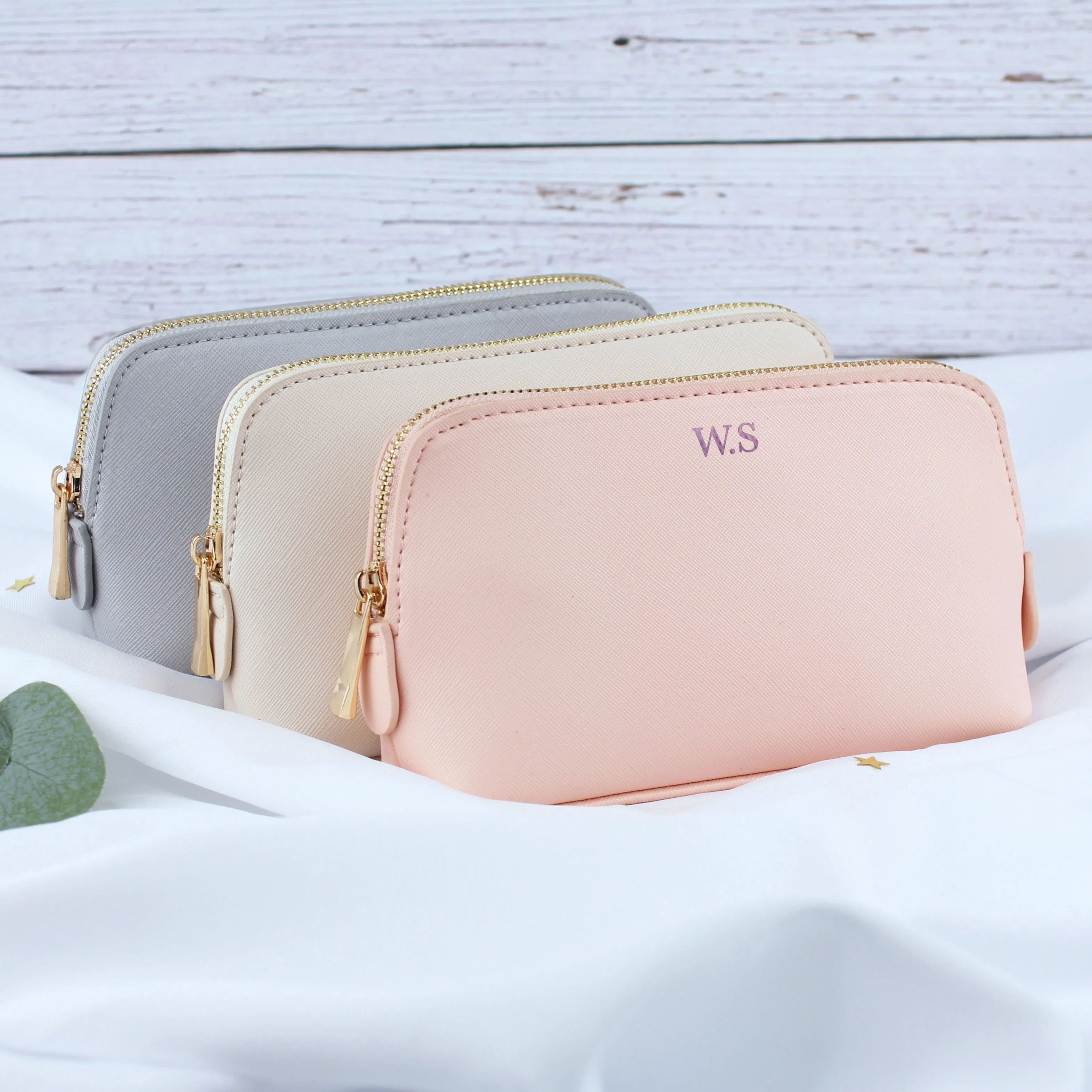 Personalised Medium PU Leather Make Up Bag with Initials