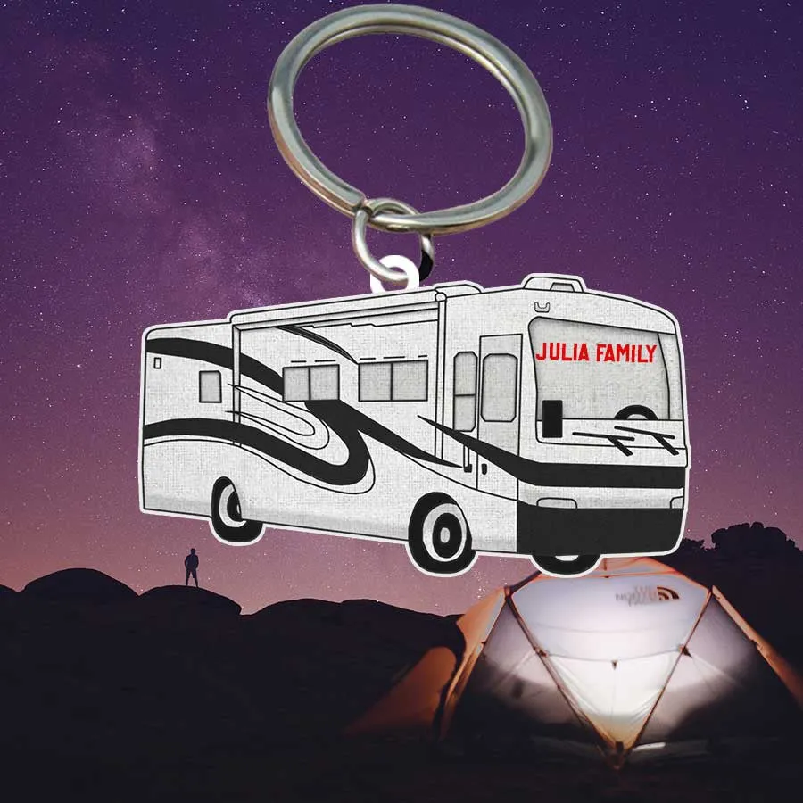 Personalized Camping Keychain, Vintage Camper Flat Acrylic Keychain for Camper