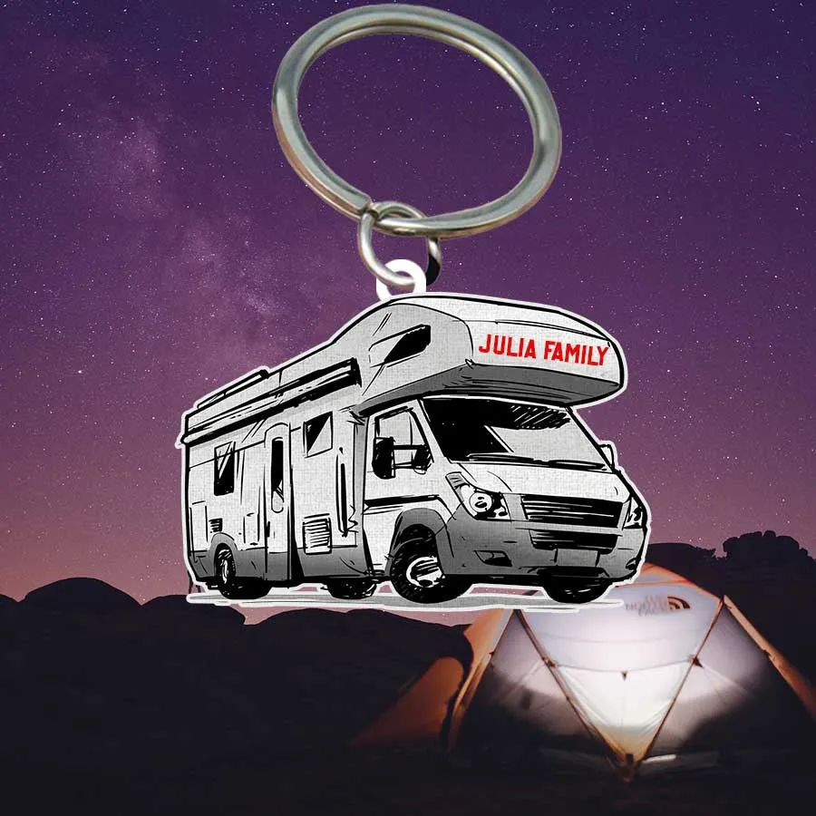 Personalized Camping Keychain, Vintage Camper Flat Acrylic Keychain for Camper