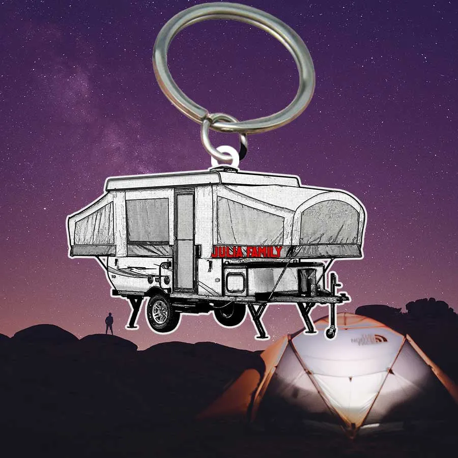 Personalized Camping Keychain, Vintage Camper Flat Acrylic Keychain for Camper