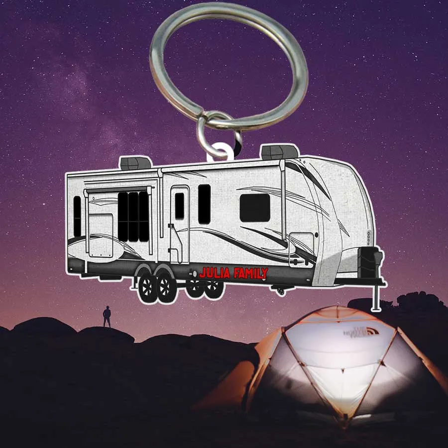 Personalized Camping Keychain, Vintage Camper Flat Acrylic Keychain for Camper